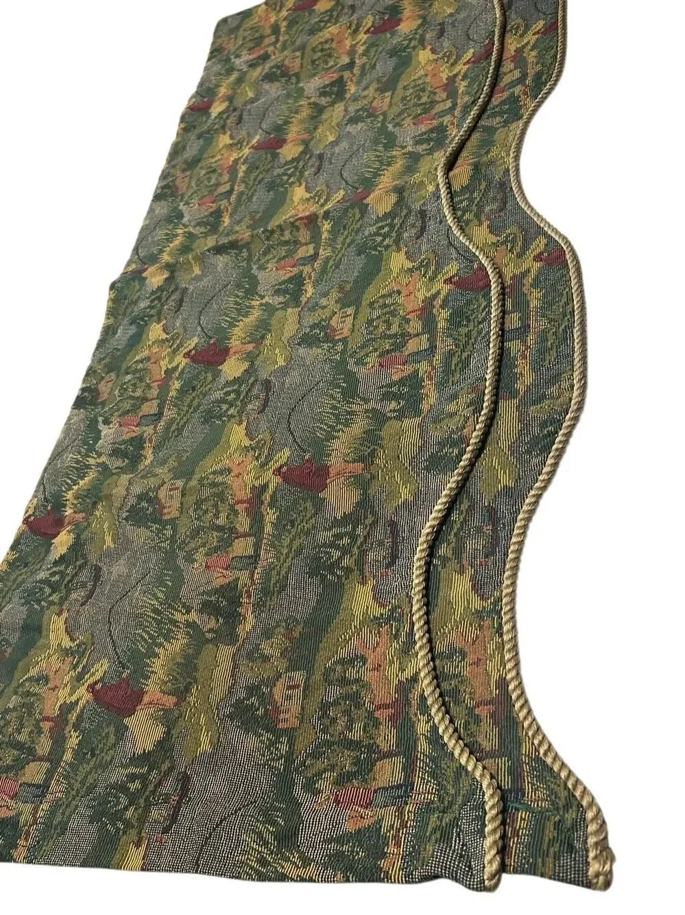 Vintage Tapestry Scalloped Window Valance Fly Fishing Cabin Lodge Rope Trim Pair